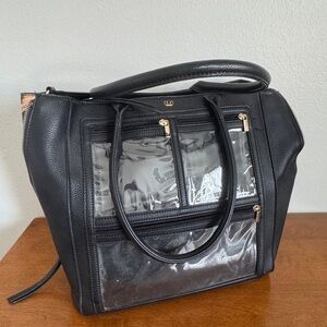 Black Piper Noble Clear-Panel Satchel Handbag leopard and blue